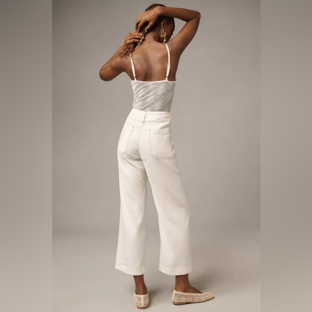 Anthropologie Colette Contrast-Stitch Linen Crop Wide Leg Pants - 33 Tall 5️⃣ - Picture 3 of 6